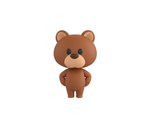 Little Bear character with hands on hip in 3d rendering.