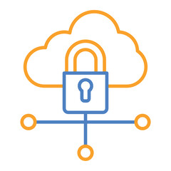Cloud Lock Blue And Orange Line Icon