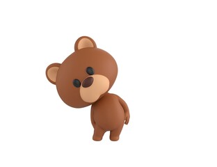 Little Bear character tilt body to side in 3d rendering.