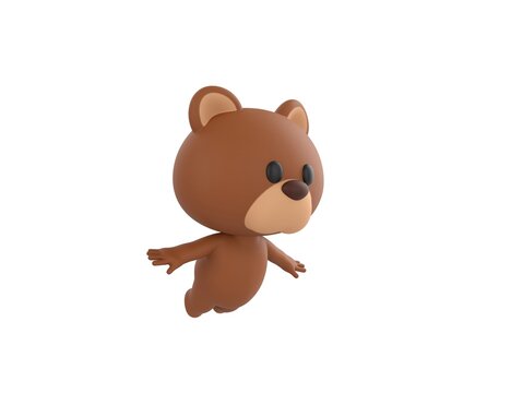 Little Bear character flying in 3d rendering.