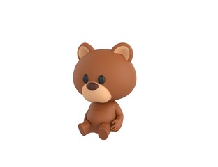 Little Bear character sitting on the ground in 3d rendering.