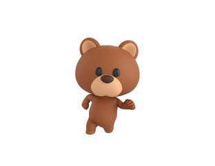 Little Bear character running front view in 3d rendering.