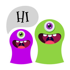 two funny monsters cartoon vector illustration