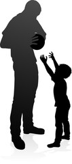 High quality and detailed silhouettes of father and child playing with a ball