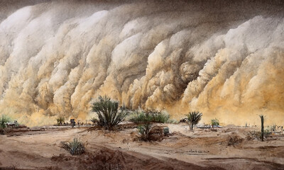 Fototapeta na wymiar dramatic sand storm in desert, background, digital art