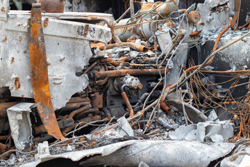 Destroyed russian equipment is now scrap metal. During the battle, russian military equipment was destroyed by the Ukrainian army.