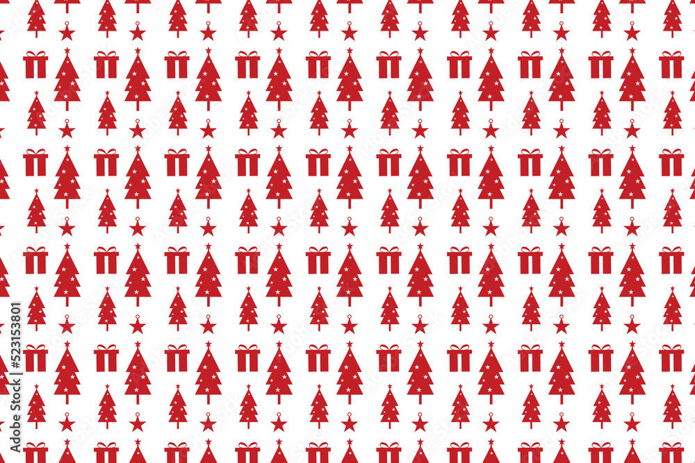 Poster abstract christmas pattern background with pine tree and gift icons. seamless christmas pattern deco