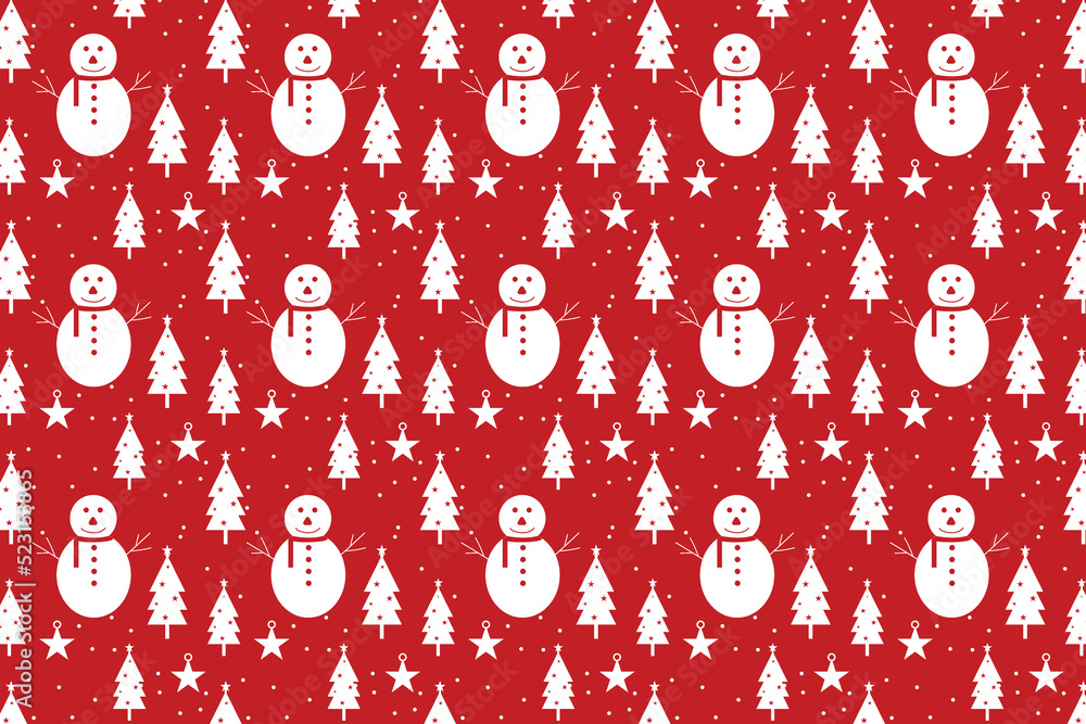 Poster christmas pattern vector on a red background. christmas pattern background design with snowman and t