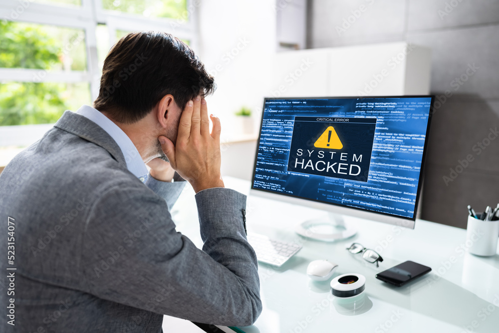 Poster Ransomware Malware Attack. Business Computer Hacked