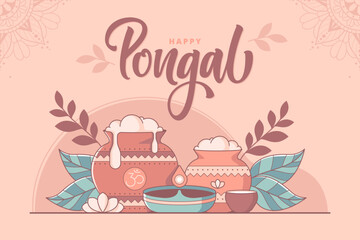 happy pongal south india festival illustration background