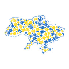 Obraz premium Flowers in the form of a map of Ukraine. In national yellow and blue colors. Element knitting