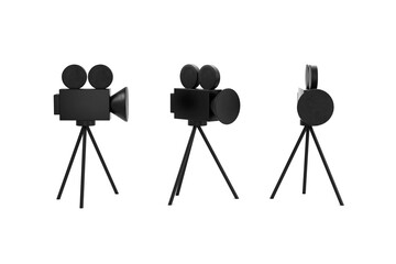 3D render 3 camera views on a tripod on a white background