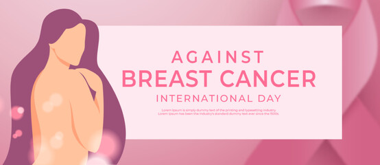 Realistic background international day against breast cancer on white square background
