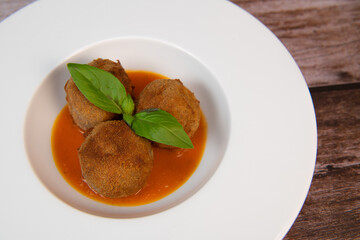 Spaghetti pasta with meatballs and tomato sauce, High quality photo