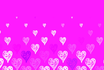 Light Pink vector pattern with colorful hearts.