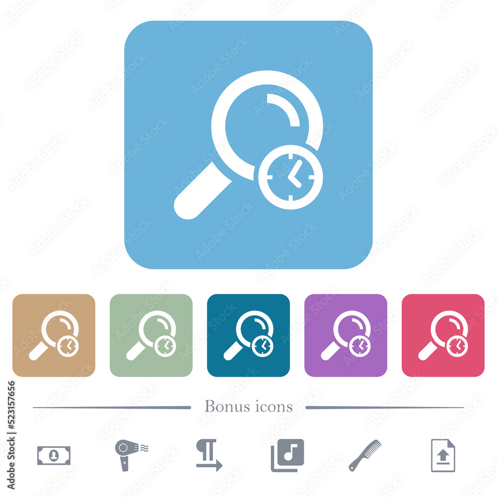 Poster query time flat icons on color rounded square backgrounds