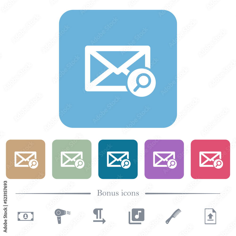 Poster find mail flat icons on color rounded square backgrounds