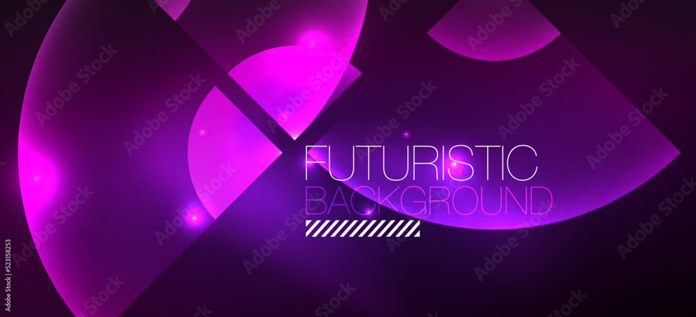 Poster abstract background with neon glowing light effects. round shapes, triangles and circles. wallpaper 
