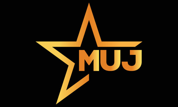 MUJ golden luxury star icon three letter logo design vector template. royal logo | luxury logo | jewelry logo | premium logo | iconic logo | Victoria logo |