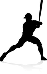 Baseball player in sports pose detailed silhouette