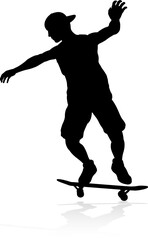 Very high quality and highly detailed skating skateboarder silhouette