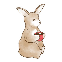 Vector illustration of a rabbit holding soup.
