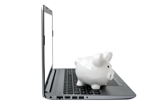 Piggy bank with laptop computer - Powered by Adobe