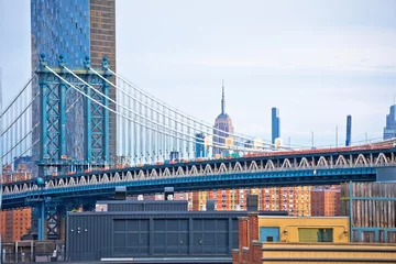Peel and stick wall murals Empire State Building Manhattan bridge and New York City skyline view,
