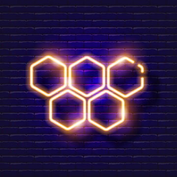 Honeycombs neon sign. Vector illustration for Rosh Hashanah. Jewish culture.