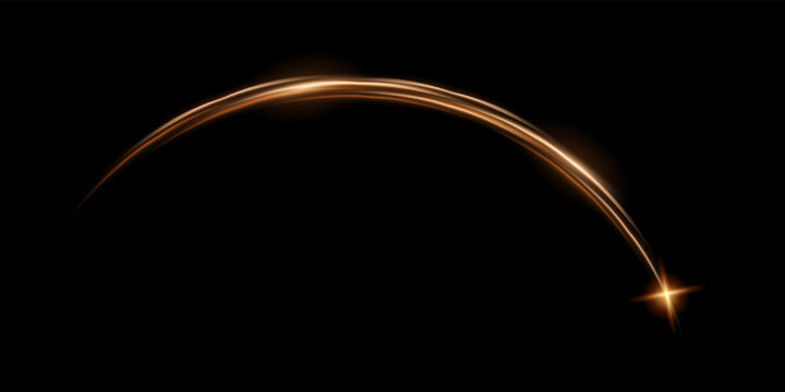 Radial Curve, Lines Glow And Shine In Arch Light Effect With Star Vector Illustration. Energy Semicircle Bright Halo, Motion Of Circular Beams With Glare On Edge, Shiny Design Element On Black