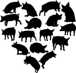 A pig heart silhouette concept for someone who loves their pet or pigs in general