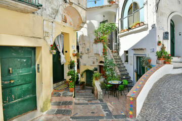 An alley in Albori, a village in the mountains of the Amalfi coast in Italy.