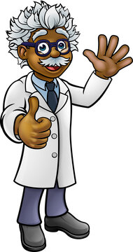 recommend clip art: A cartoon scientist professor wearing lab white coat waving and giving a thumbs up
