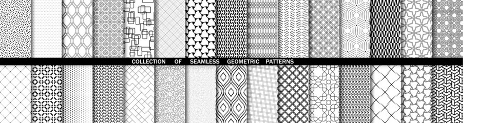 Set of vector seamless geometric patterns for your designs and backgrounds. Geometric abstract ornament. Black and white ornaments with repeating elements