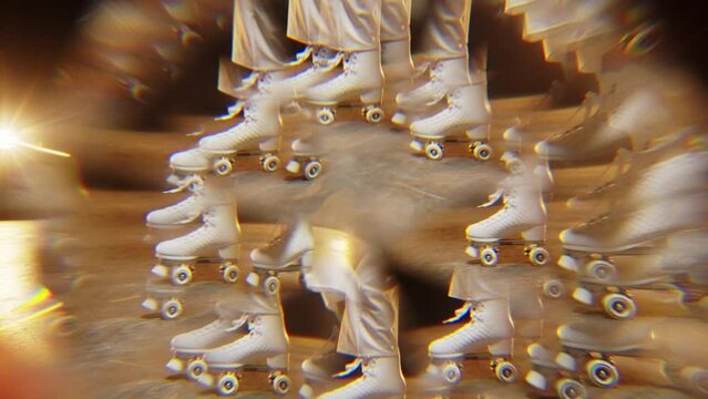 Kaleidoscope Effect Shot of Female Legs in Vintage Roller Skates Skating
