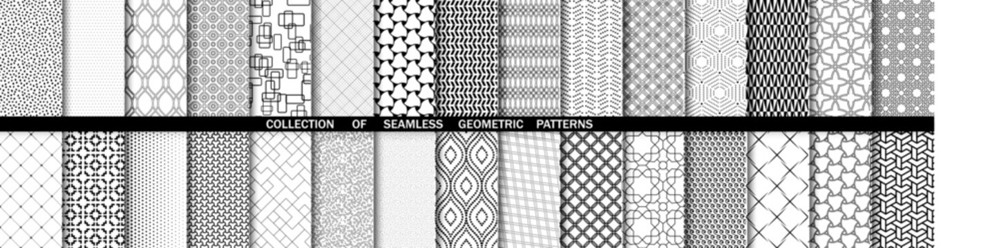 Set of vector seamless geometric patterns for your designs and backgrounds. Geometric abstract ornament. Black and white ornaments with repeating elements