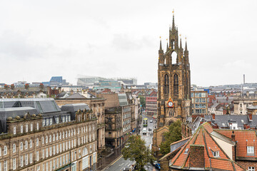 Newcastle upon Tyne England - 6th Oct 2019 Newcastle Skyline view and St Nicholas Cathedral and St James Park in the background