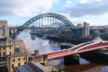 Newcastle UK: 1st Feb 2021: Newcastle Quayside on sunny winter day, view from high level