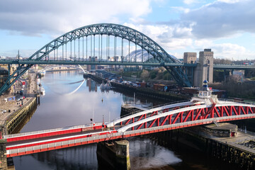 Newcastle UK: 1st Feb 2021: Newcastle Quayside on sunny winter day, view from high level
