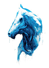 digitally painted abstract portrait of a horse head in blue oil paint style on white canvas by the contributor
