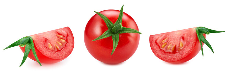 Tomato vegetable isolated on white background. Tomato with clipping path. Tomato macro studio photo