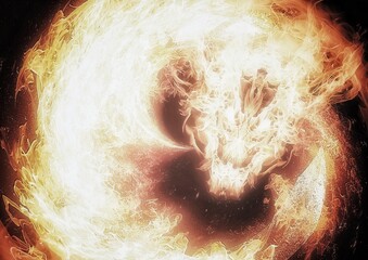 Obraz premium 暗闇に渦巻く火の龍のイラスト