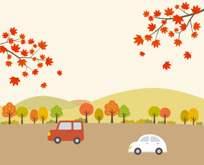 秋の紅葉風景　ドライブ　背景素材 - obrazy, fototapety, plakaty