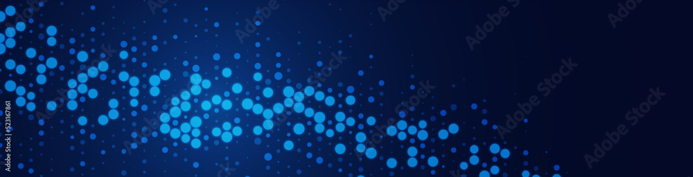 Poster blue neon abstract background of dots. texture of random particles. chaotic ornament. linear pattern