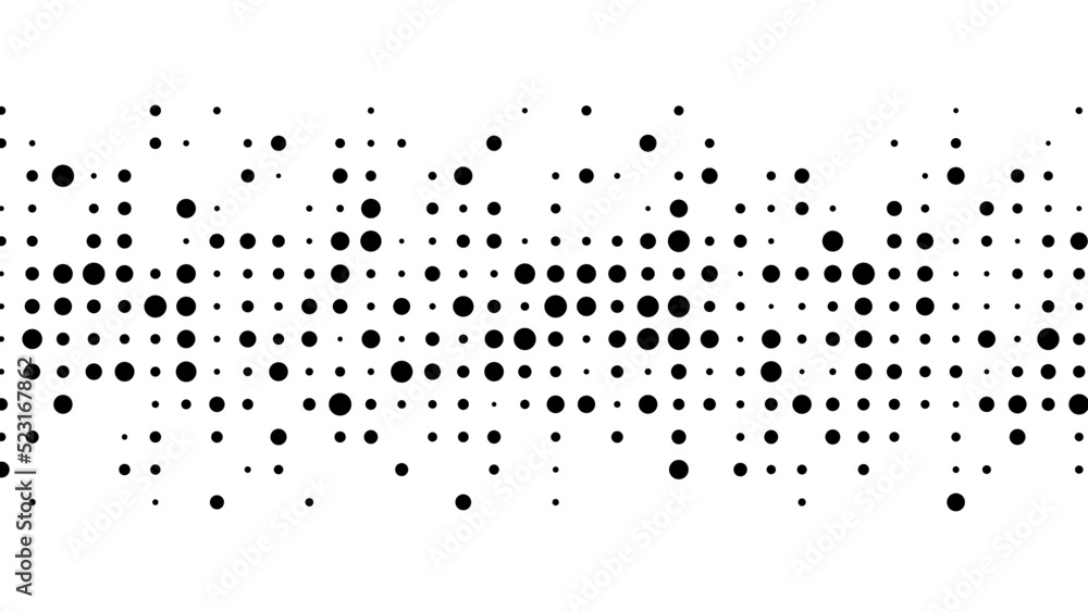 Poster halftone abstract background of dots. monochrome texture of particles. chaotic ornament. linear patt
