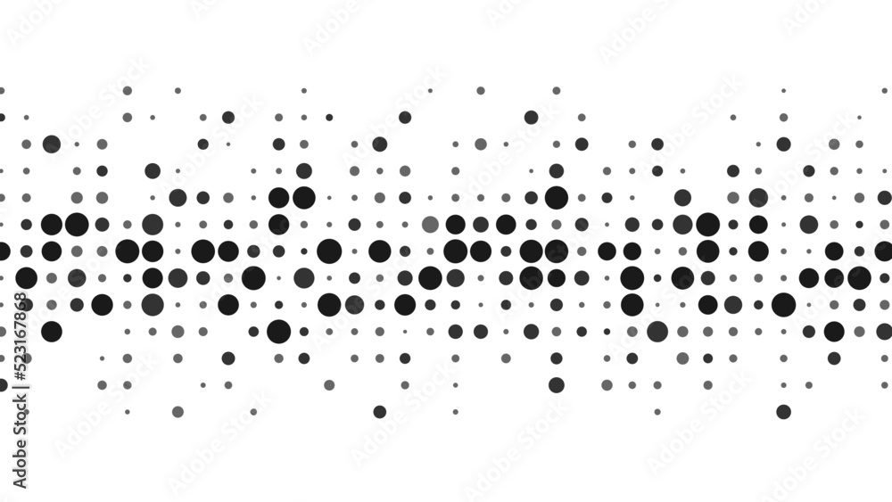 Poster halftone abstract background of dots. monochrome texture of particles. chaotic ornament. linear patt