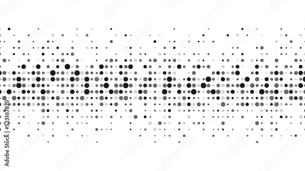 Poster halftone abstract background of dots. monochrome texture of particles. chaotic ornament. linear patt