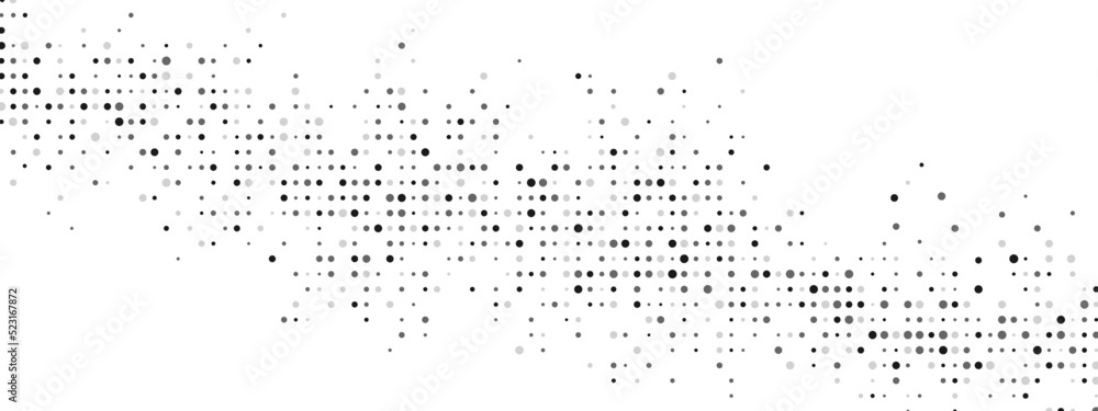 Poster halftone abstract background of dots. monochrome texture of particles. chaotic ornament. linear patt