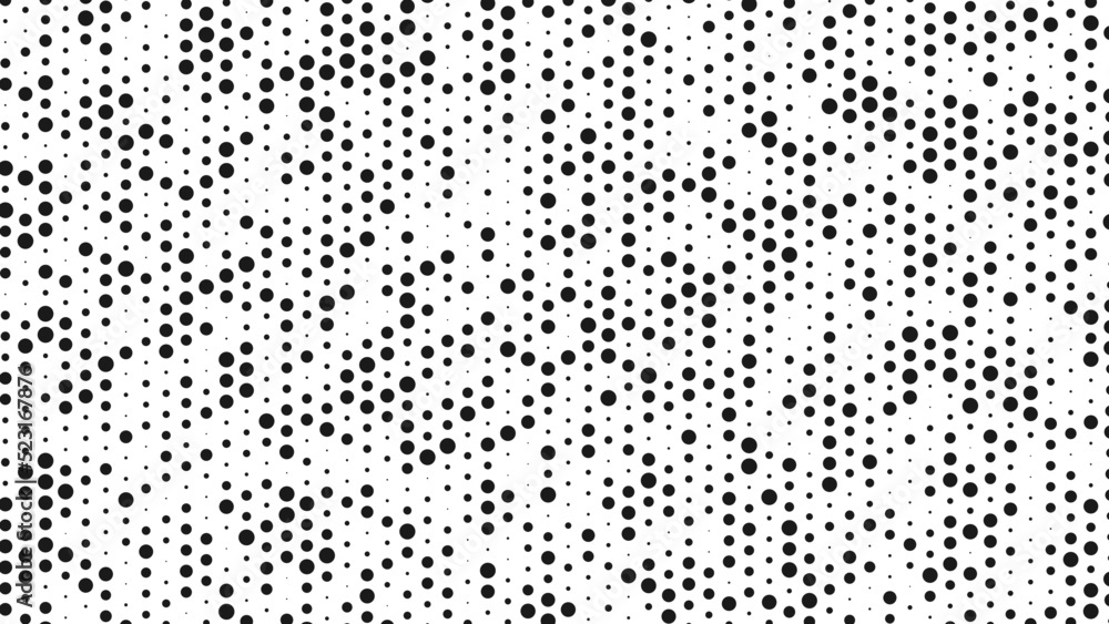 Poster halftone abstract background of dots. monochrome texture of particles. chaotic ornament. linear patt
