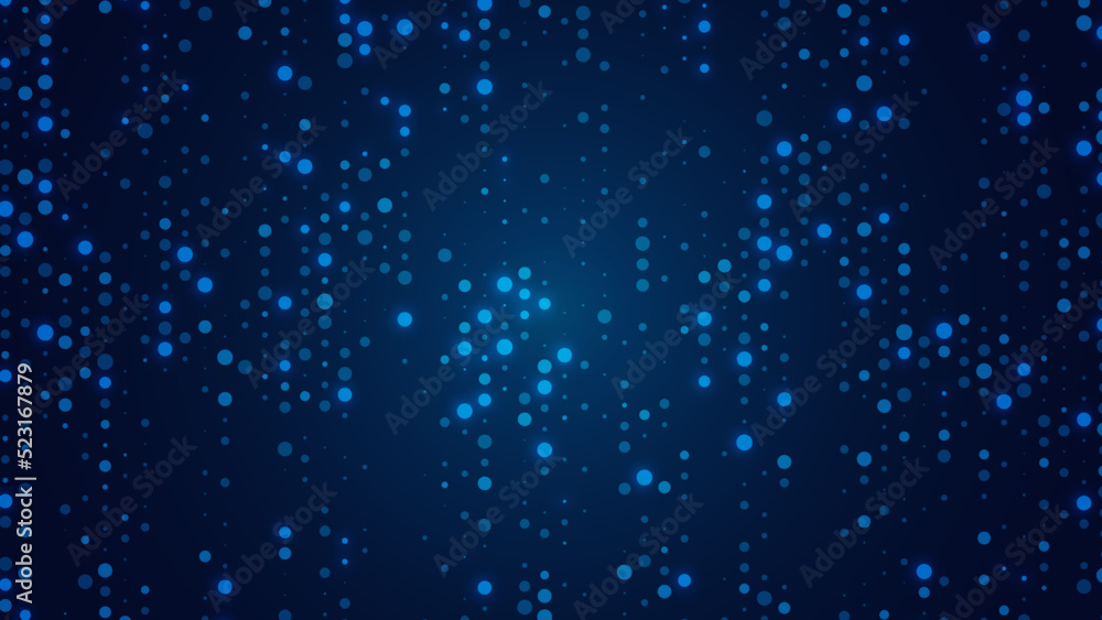 Poster blue neon abstract background of dots. texture of random particles. chaotic ornament. linear pattern